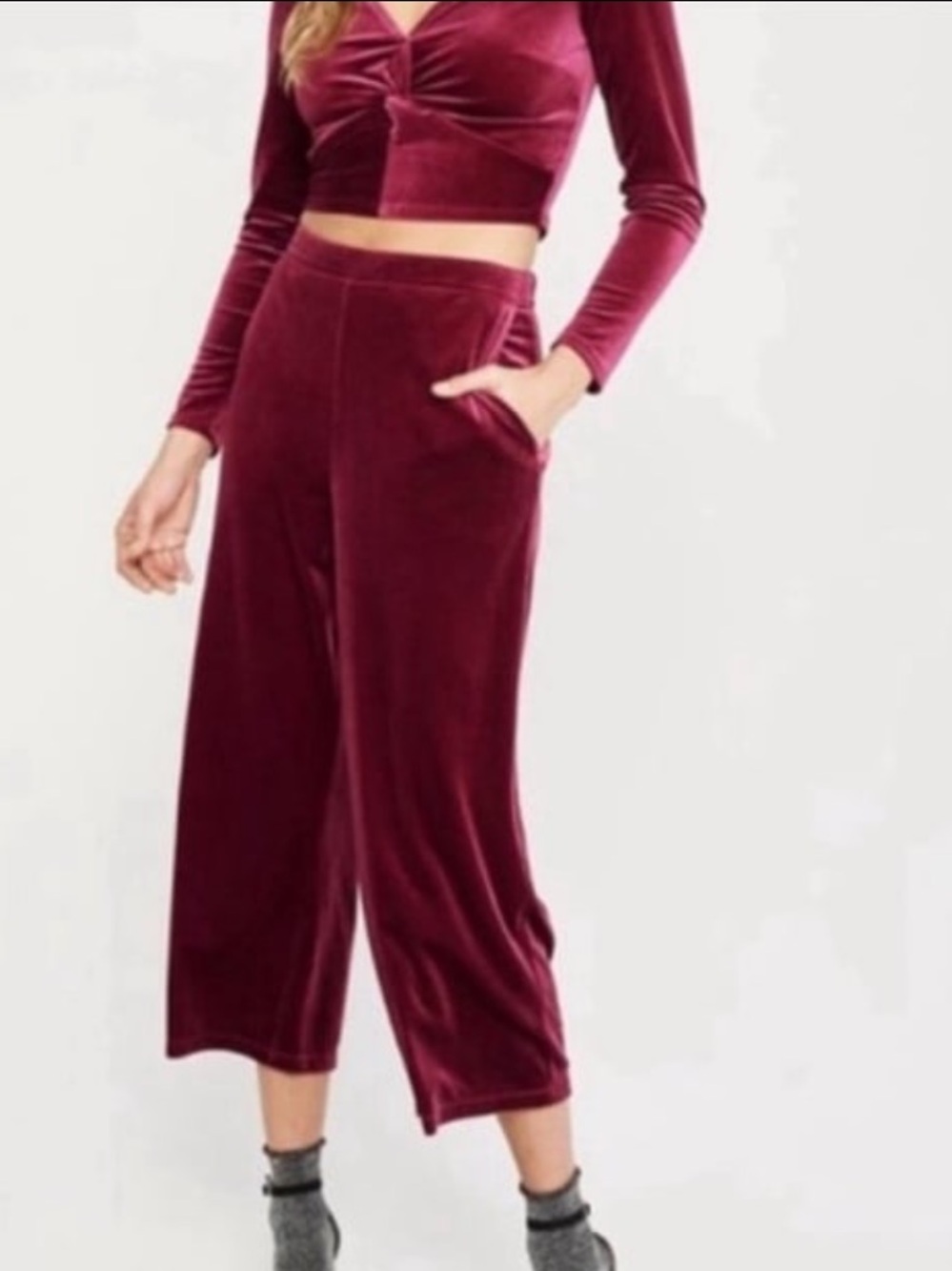 Abercrombie and Fitch two piece red velvet long sleeve shirt, wide leg medium